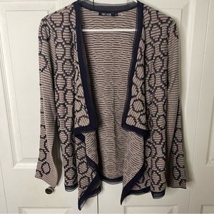 Nic + Zoe Textured Waterfall Open Front Tan Black Cardigan Medium